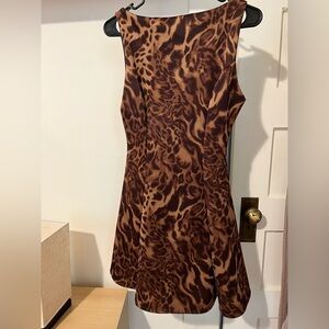 Boatneck, low back leopard print mini dress
